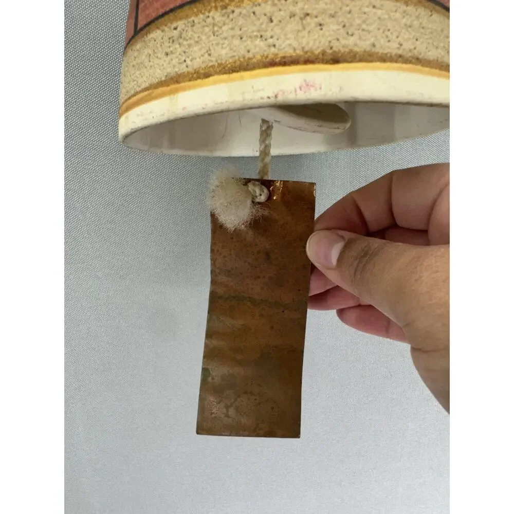 Vintage Mexican Pottery Wind Chime Hand Painted Southwestern Bisque Clay Bell
